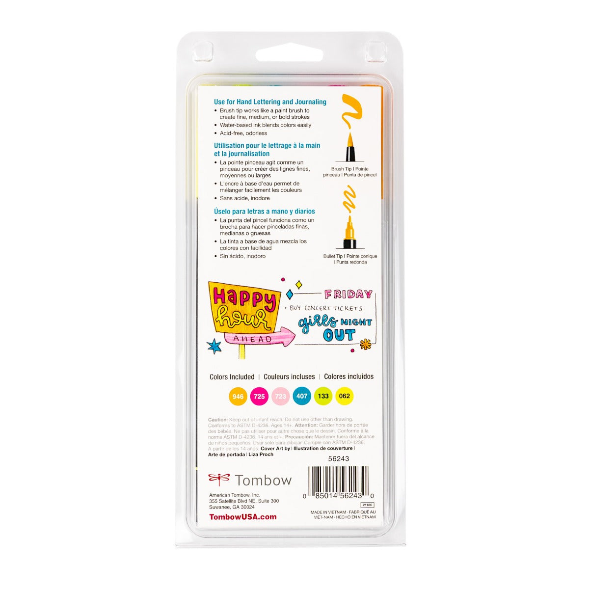 Dual Brush Pen Art Markers, Happy Hour, 6-Pack