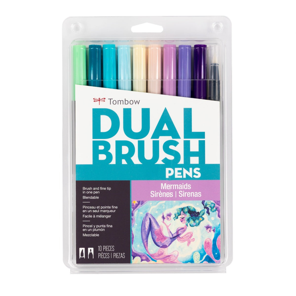 Dual Brush Pen Art Markers, Mermaids, 10-Pack