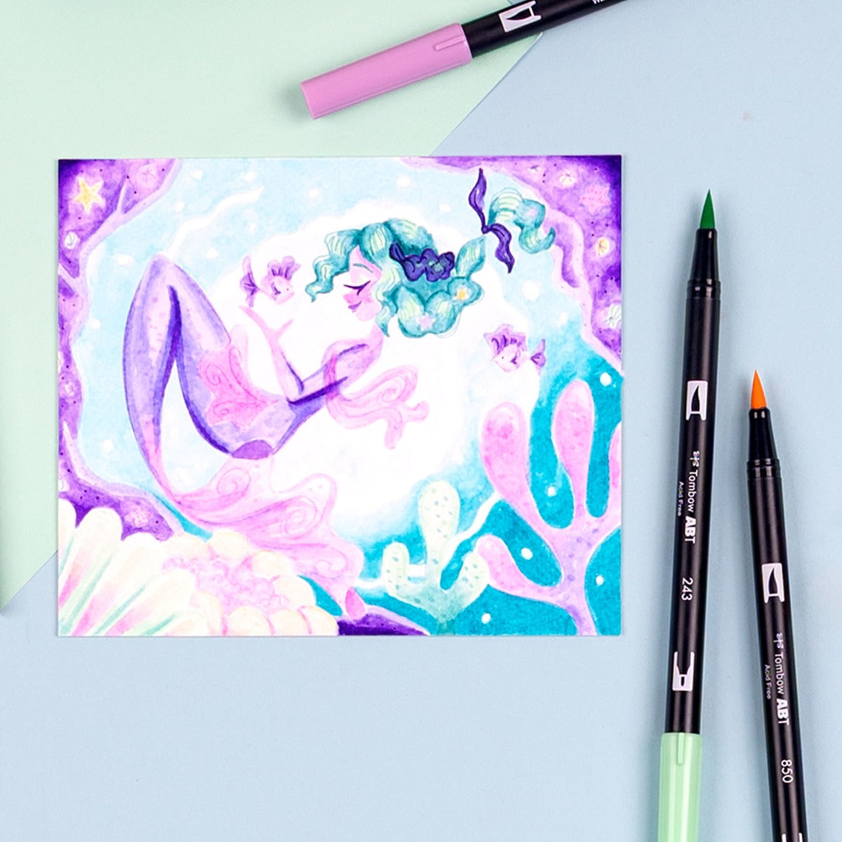 Dual Brush Pen Art Markers, Mermaids, 10-Pack