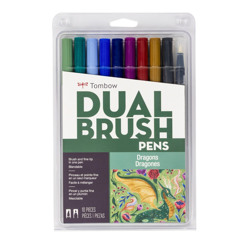 Dual Brush Pen Art Markers, Dragons, 10-Pack