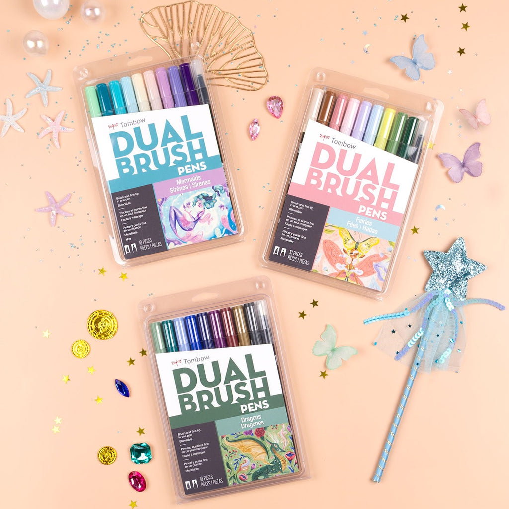 Dual Brush Pen Art Markers, Dragons, 10-Pack