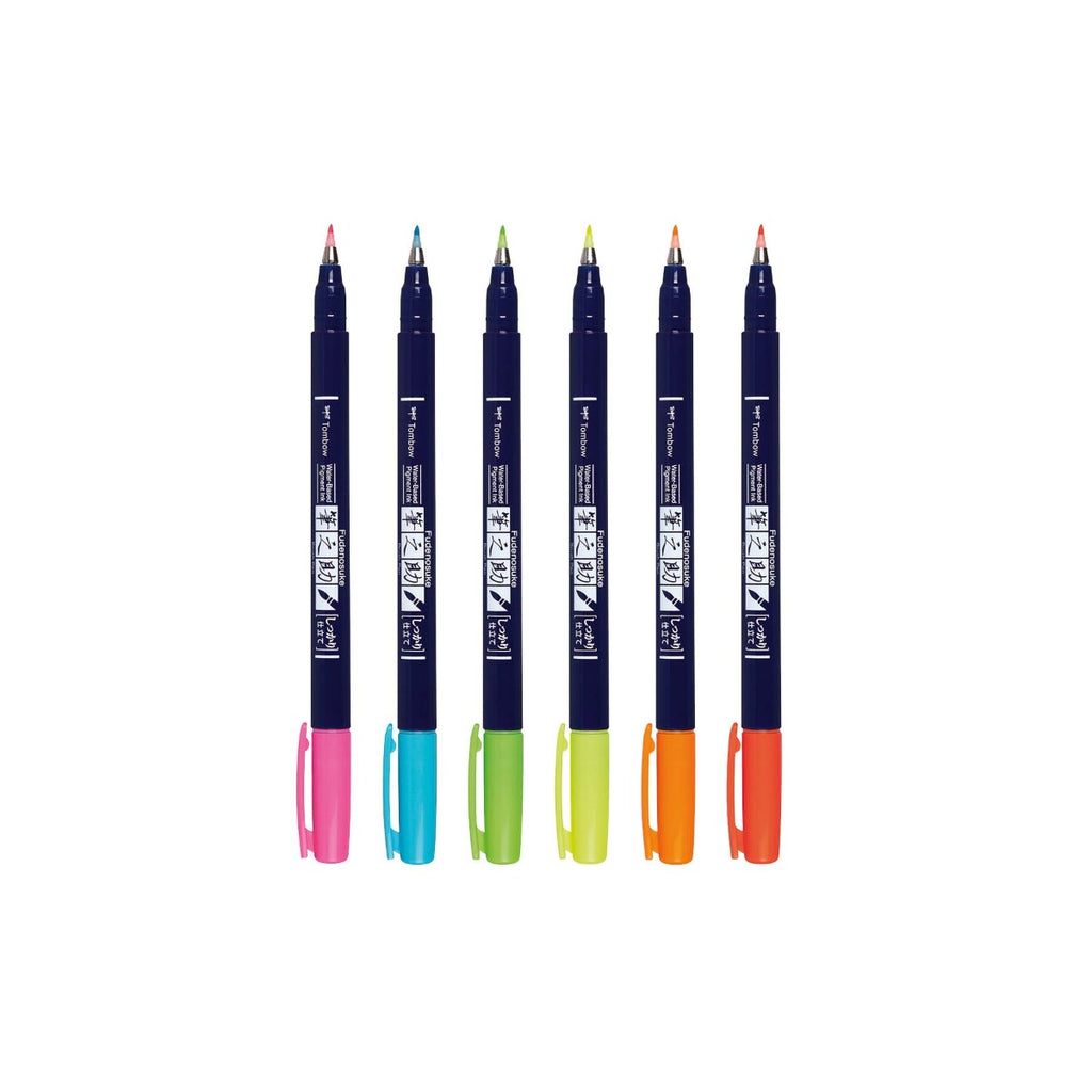 Fudenosuke Neon Brush Pen Set, 6-Pack