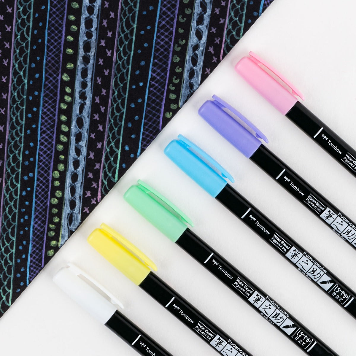 Fudenosuke Pastel Brush Pens, 6-Pack