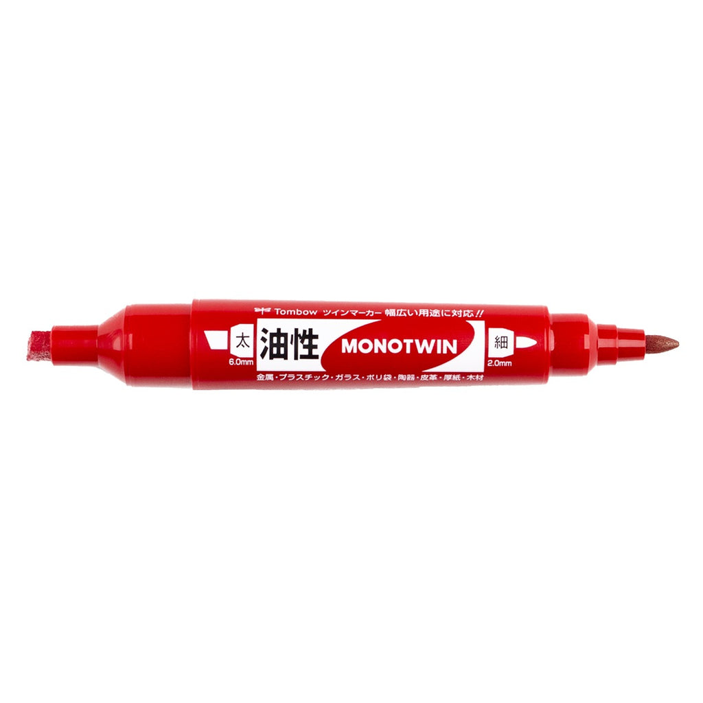 MONO Twin Permanent Marker, Fine & Chisel Tips, Red Ink