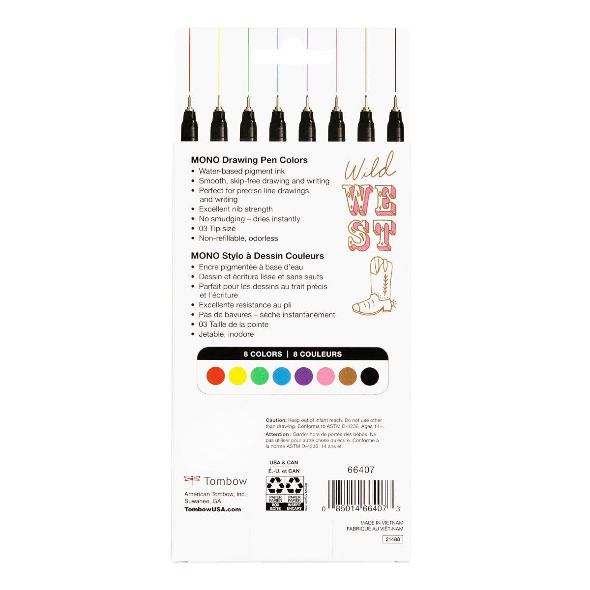 MONO Drawing Pen Colors, 8-Pack