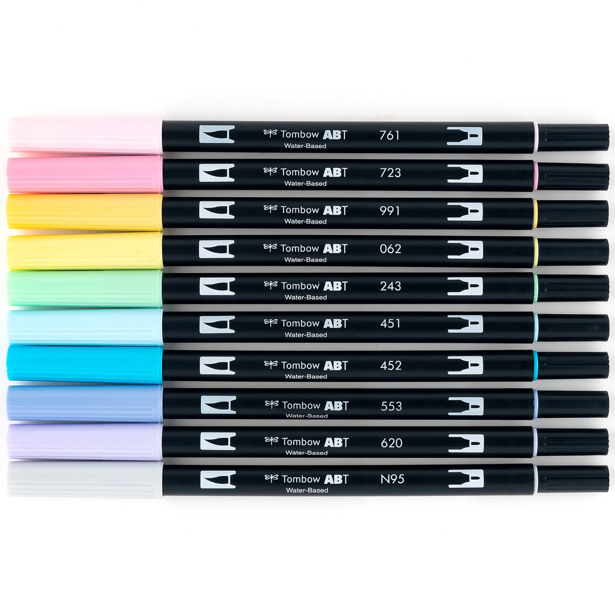 Dual Brush Pen Art Markers, Pastel, 10-Pack + Free Fudenosuke Brush Pen