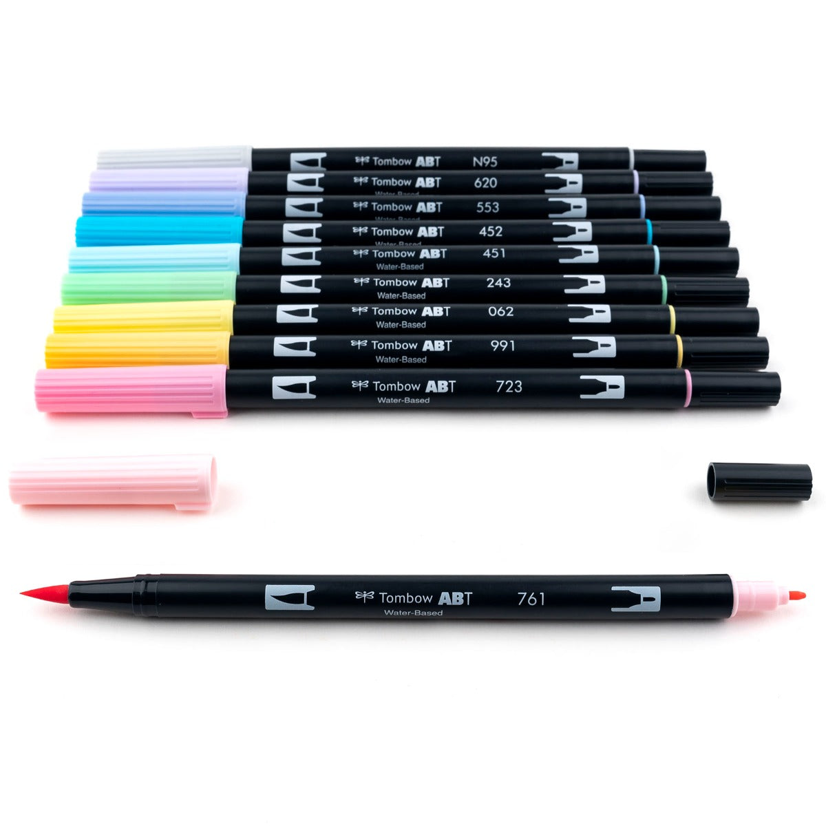 Dual Brush Pen Art Markers, Pastel, 10-Pack + Free Fudenosuke Brush Pen