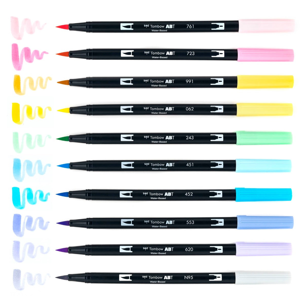 Dual Brush Pen Art Markers, Pastel, 10-Pack + Free Fudenosuke Brush Pen