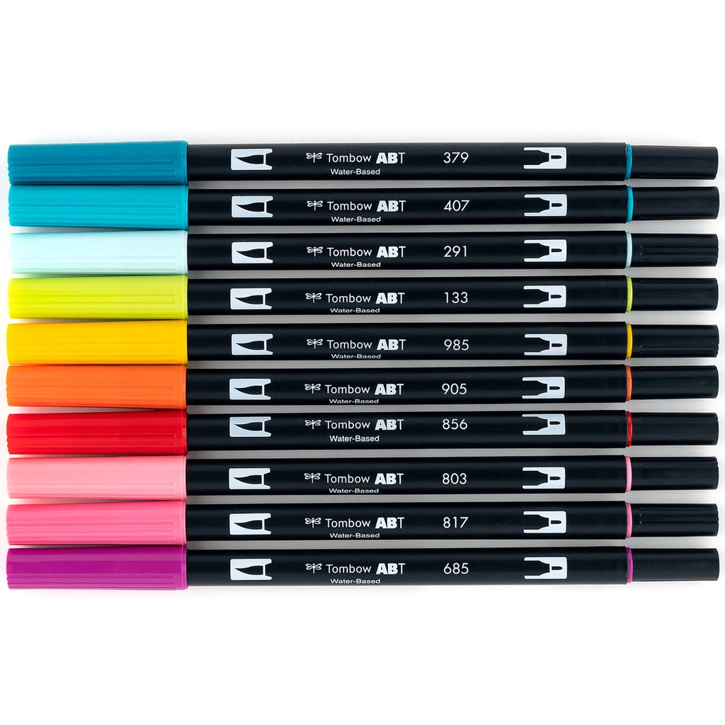 Dual Brush Pen Art Markers, Tropical, 10-Pack + Free Fudenosuke Brush Pen