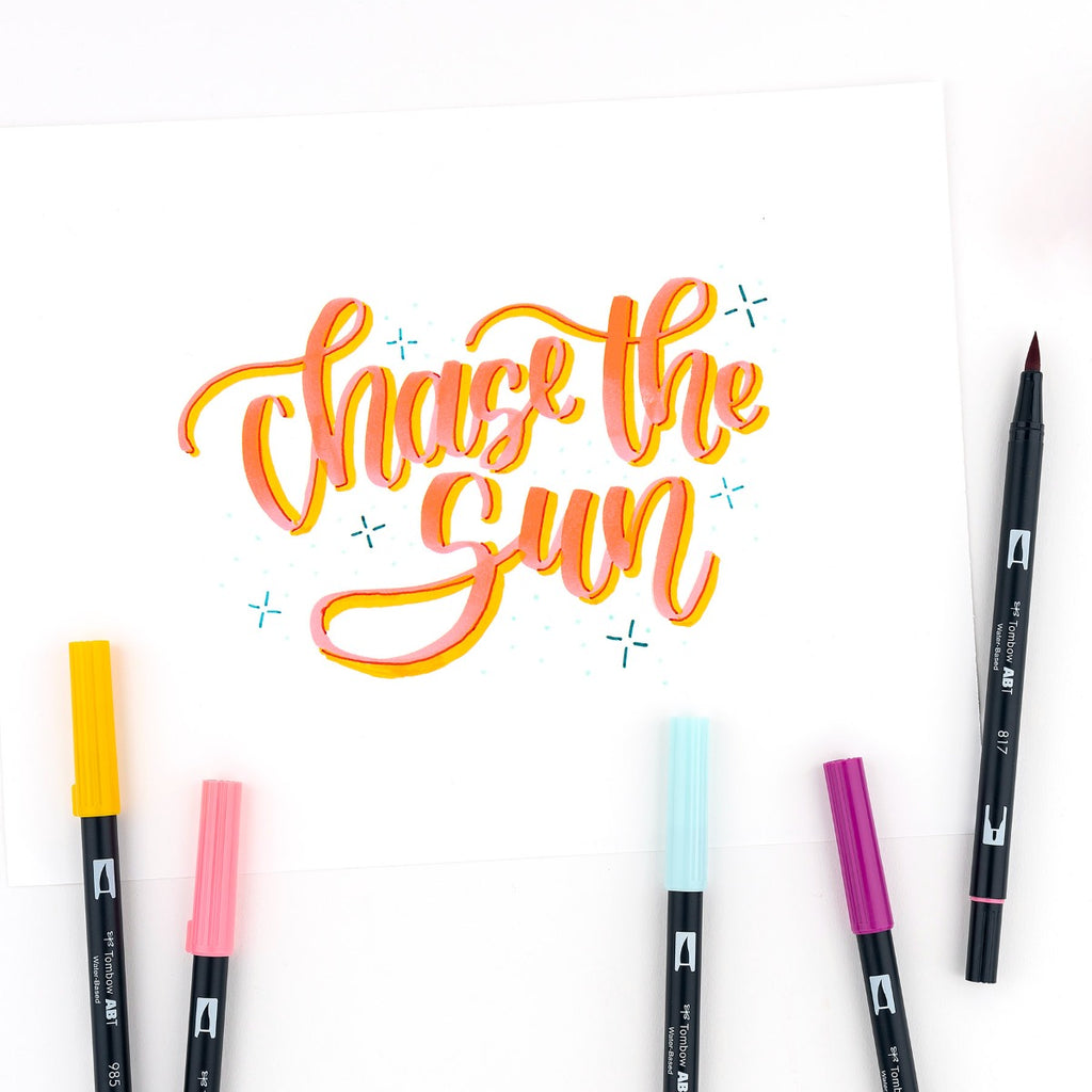 Dual Brush Pen Art Markers, Tropical, 10-Pack + Free Fudenosuke Brush Pen