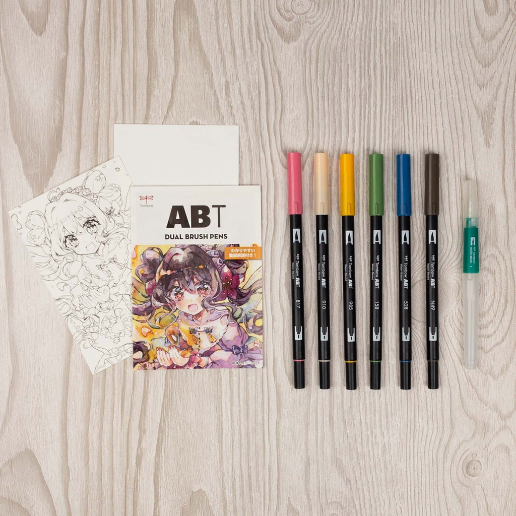 Dual Brush Pen Art Markers, Manga Illustration, Flower 6-Pack