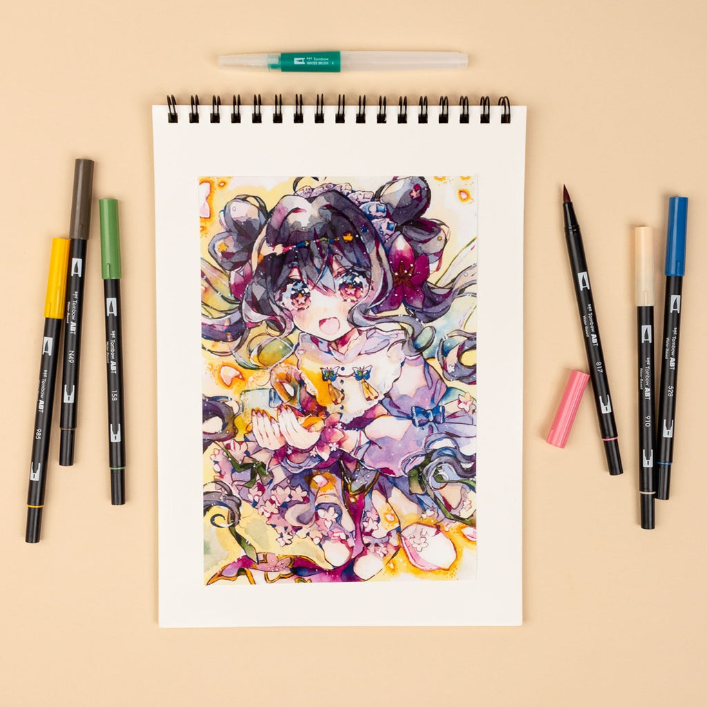 Dual Brush Pen Art Markers, Manga Illustration, Flower 6-Pack