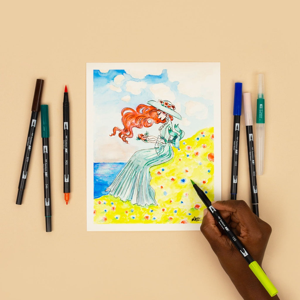 Dual Brush Pen Art Markers, Manga Illustration, Wind 6-Pack