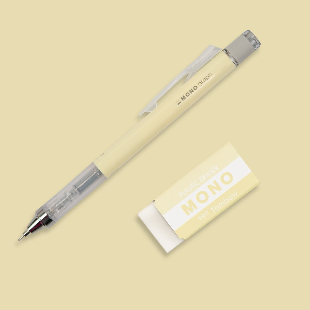 MONO Graph Mechanical Pencil + Eraser Set, Cream Yellow