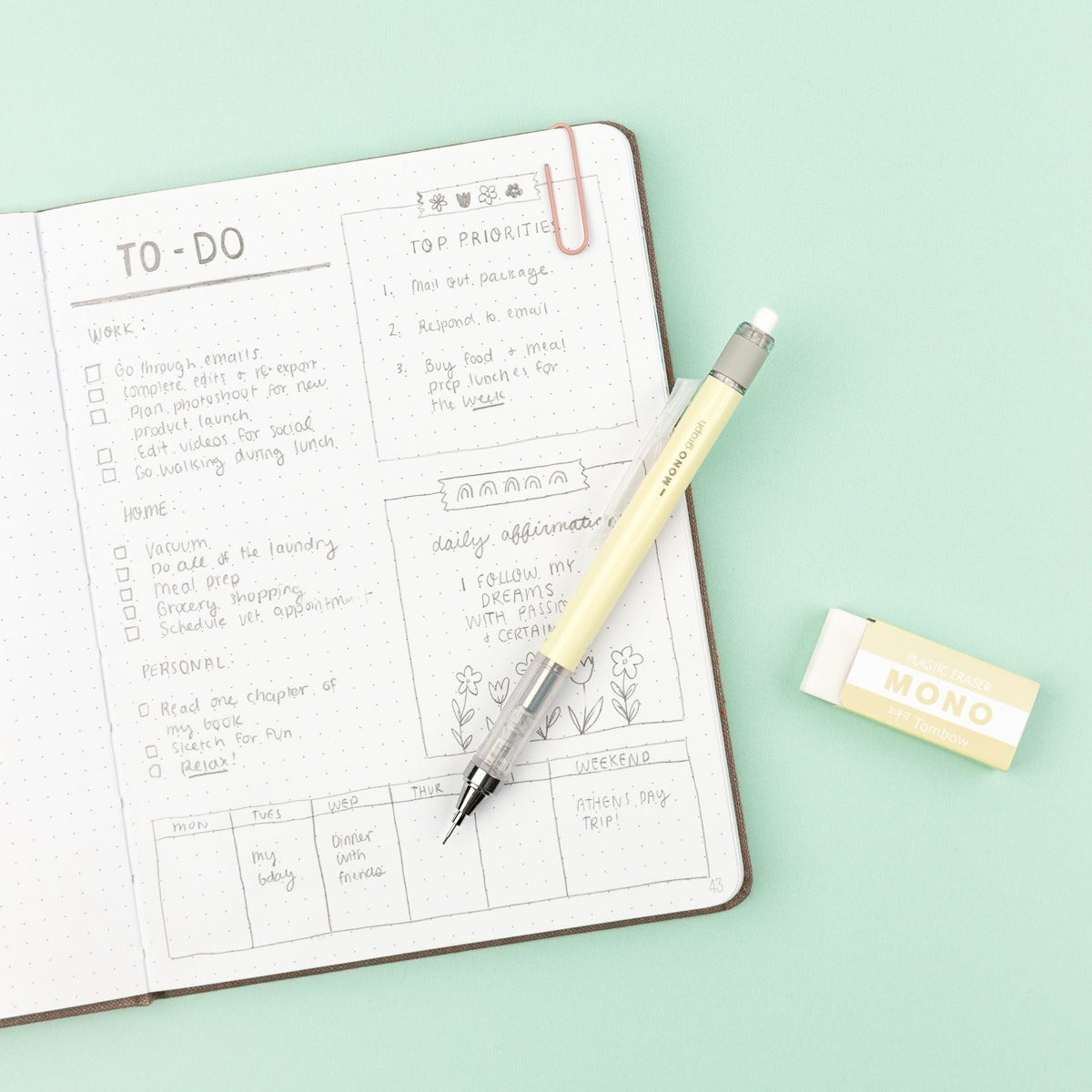 MONO Graph Mechanical Pencil + Eraser Set, Cream Yellow