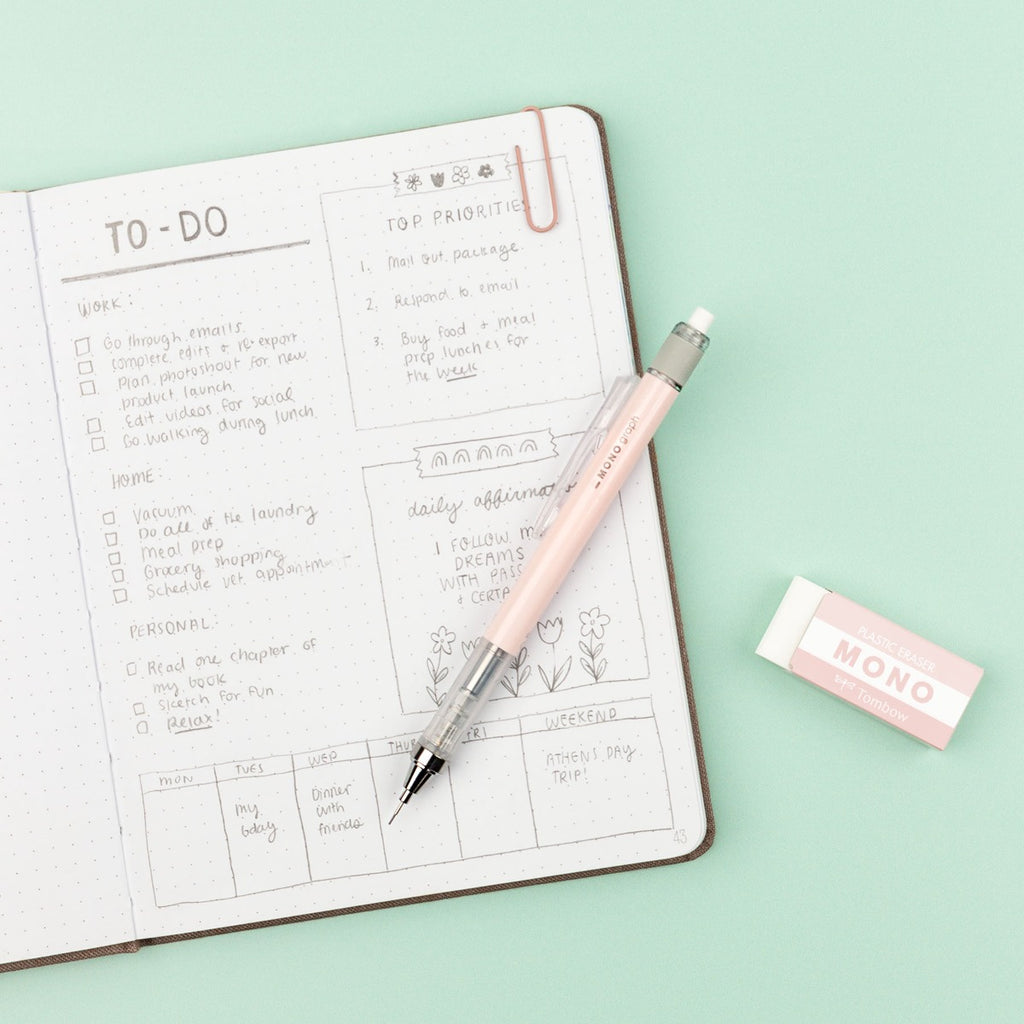 MONO Graph Mechanical Pencil + Eraser Set, Coral Pink