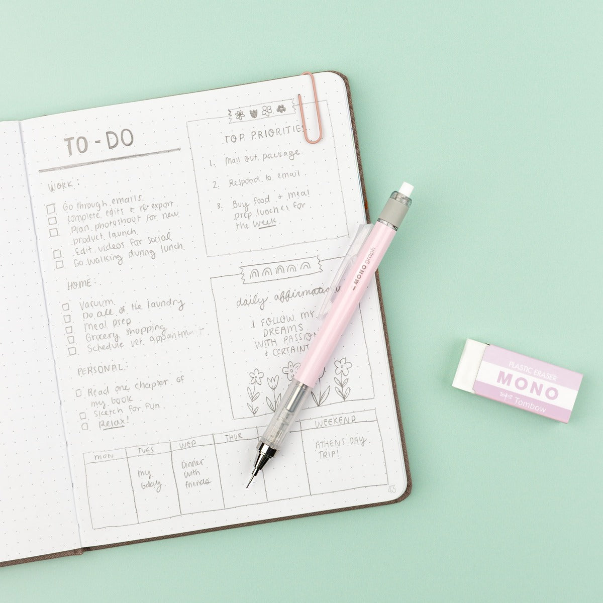 MONO Graph Mechanical Pencil + Eraser Set, Pink