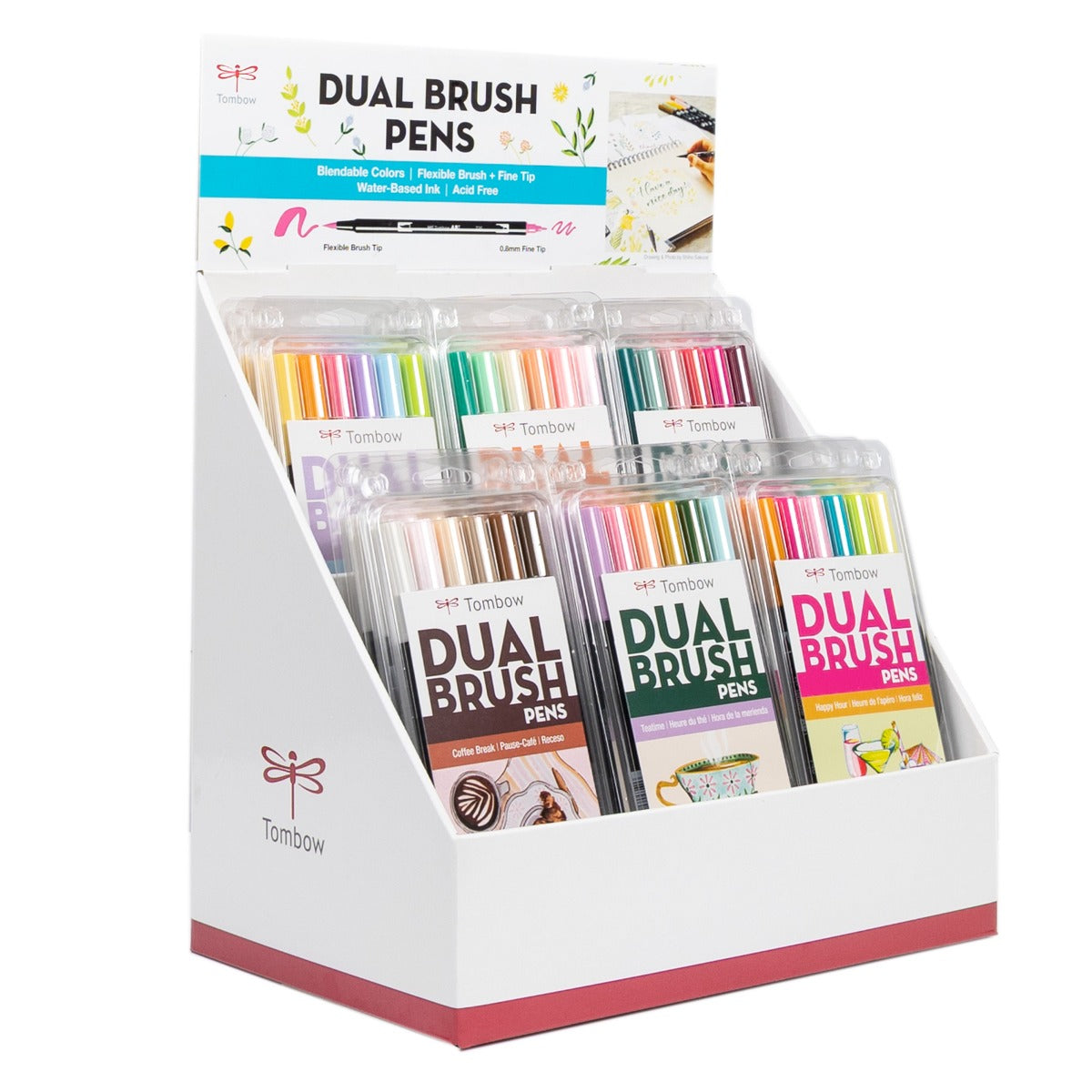 Dual Brush Pen Tabletop Display, 6-Pack Sets