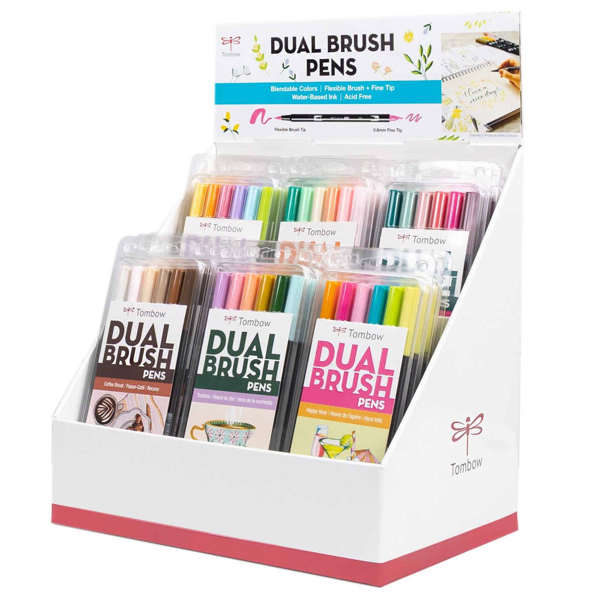 Dual Brush Pen Tabletop Display, 6-Pack Sets